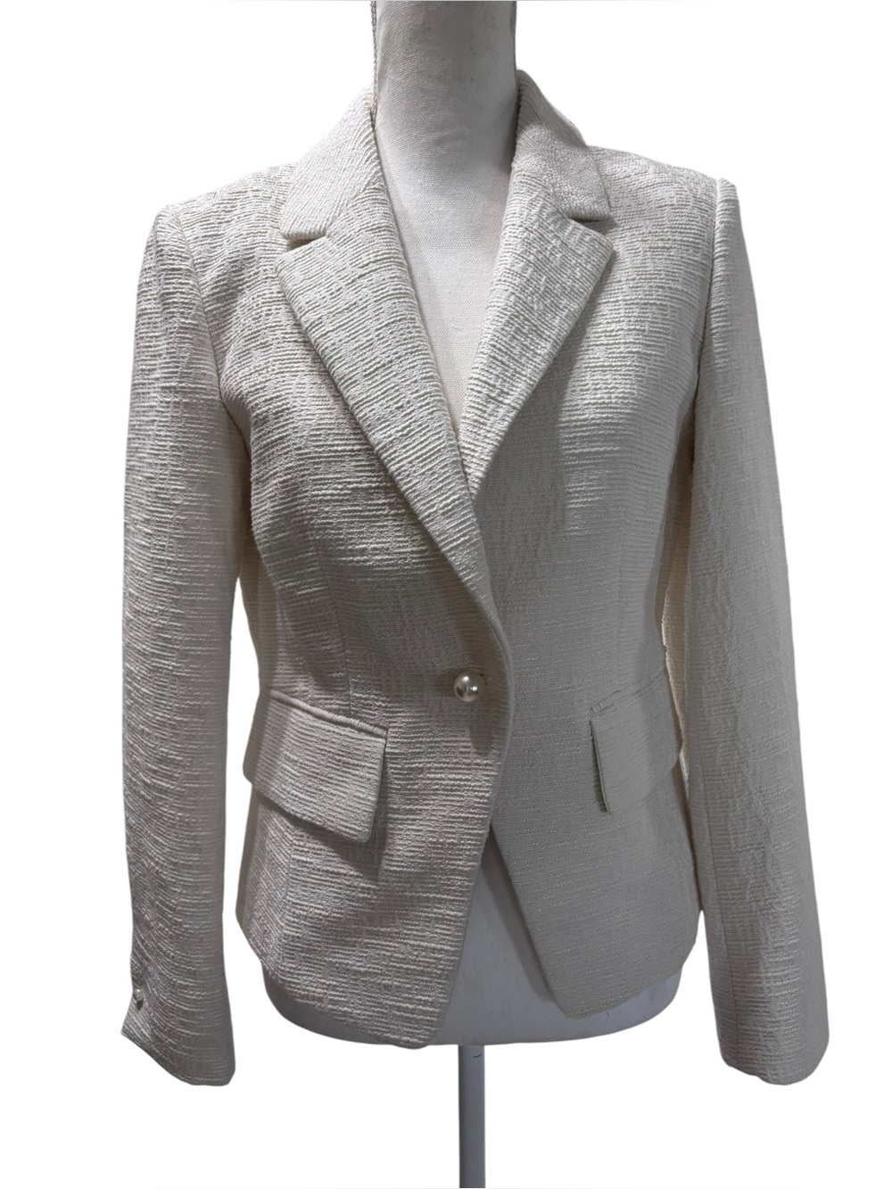 Donna Karan New York Ivory Textured Blazer Pearl Button Jacket Size 6